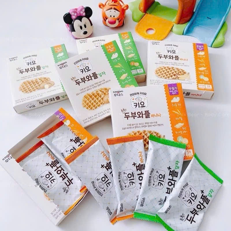 Bánh Waffles Đậu Hũ Non ILDONG Hàn Quốc Cho Bé 12M+. Bánh Quế Ăn Dặm Mềm Xốp 64g