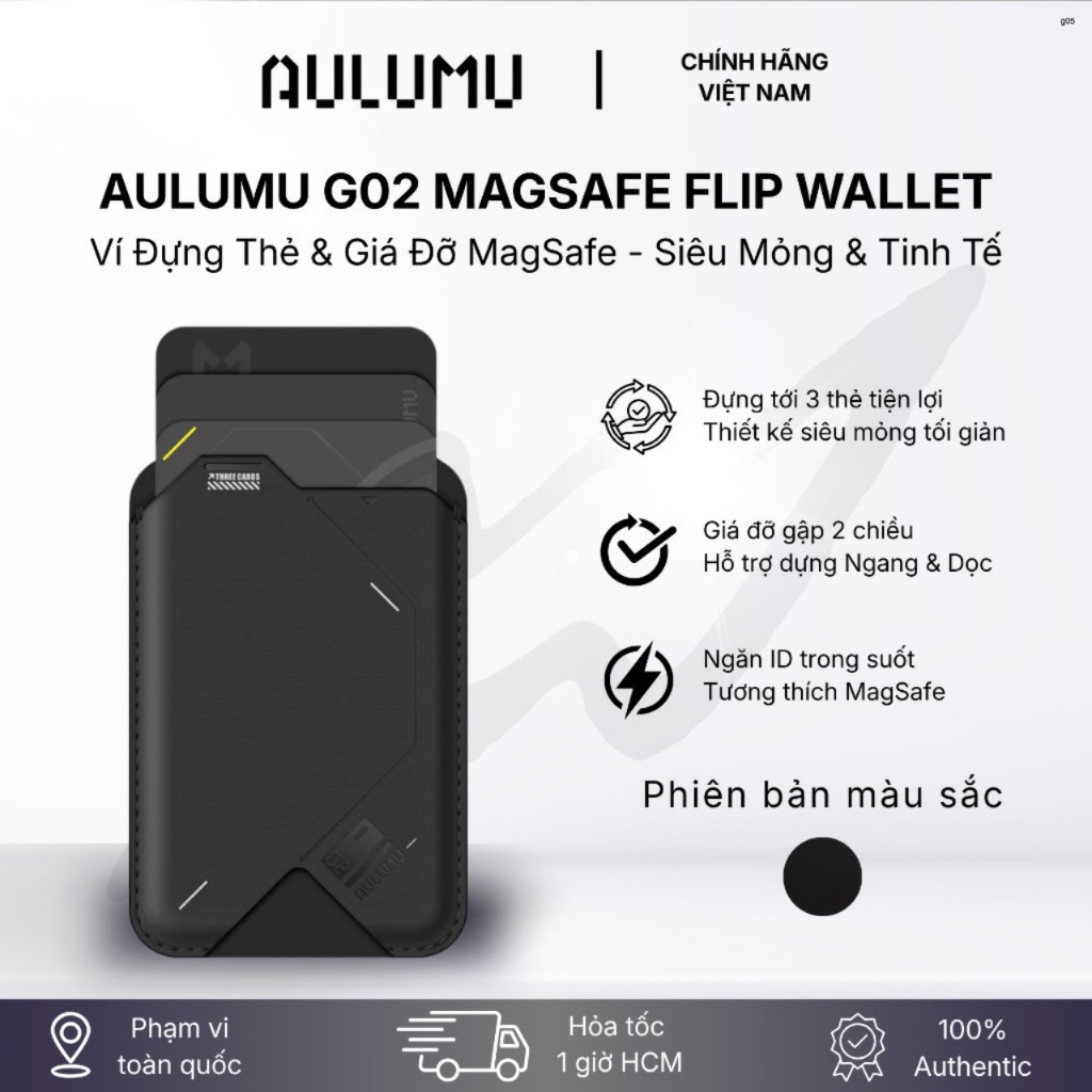 Ví Nam Châm AULUMU G02 | Slim Wallet | Siêu Mỏng | Đựng Thẻ | Kiêm Giá Đỡ
