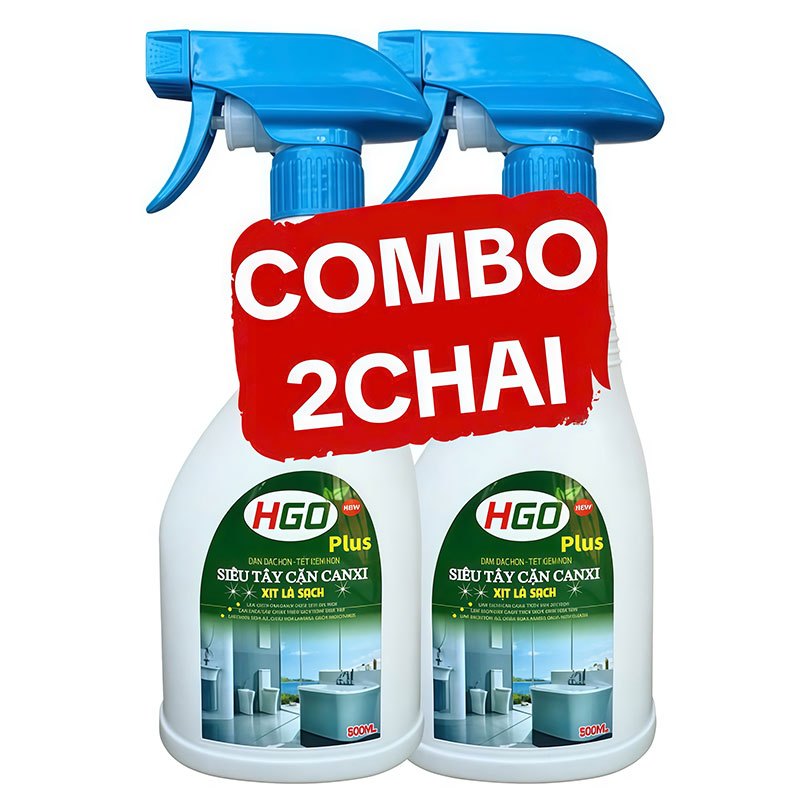 [COMBO 2] Tẩy Cặn Canxi Nhà Tắm HGO PLUS, Làm Sạch Kính, Vòi Sen, Bồn Sứ, Gạch Men, Gương Soi 500ML