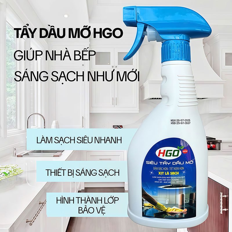 Tẩy Dầu Mỡ Nhà Bếp HGO, Làm Sạch Máy Hút Mùi, Bếp Gas, Bếp Từ, Xoong Nồi, Tường Bếp 500ML