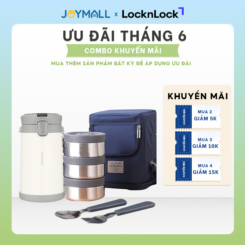 Hộp cơm giữ nhiệt LocknLock LHC8039WHT 2L chính hãng, 3 ngăn, kèm túi ...