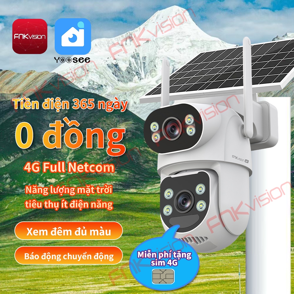 [FNKvision] Camera năng lượng mặt trời 4G Yoosee,xoay chuyển quan sát 360 độ, bảo hành 12 tháng