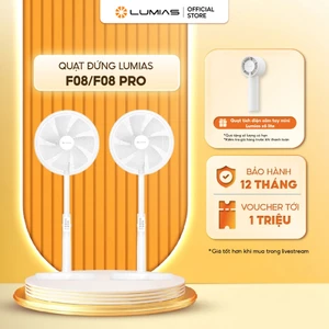 Quạt đứng Lumias màu trắng F08/F08 Pro - 28W, 7 cấp độ gió, kết nối wifi, có remote điều khiển từ xa