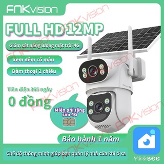 [FNKvision] Camera năng lượng mặt trời 4G Yoosee, 2 mắt 12MP D38Z/4G , xoay chuyển quan sát 360 độ, bảo hành 12 tháng