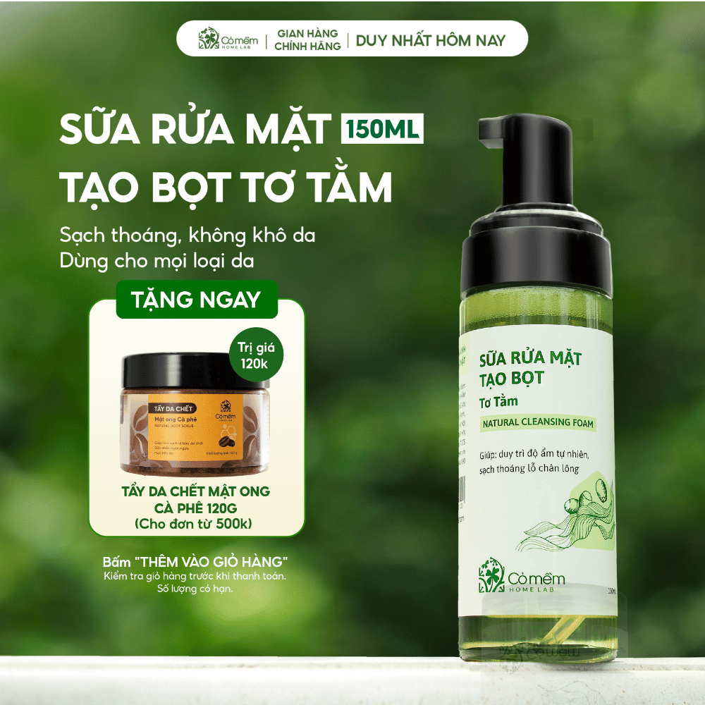 Sữa Rửa Mặt Tạo Bọt Tơ Tằm Dưỡng Ẩm Làm Sạch Sâu Cỏ Mềm 150ml