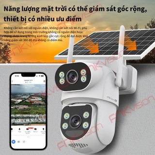 [FNKvision] Camera năng lượng mặt trời 4G Yoosee, 2 mắt 12MP D38Z/4G , xoay chuyển quan sát 360 độ, bảo hành 12 tháng