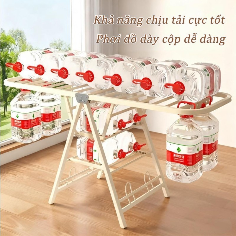 Giàn Phơi 3 Tầng Có Bánh Xe, Giá Phơi Quần Áo Gấp Gọn, Chống Gỉ, Chịu Lực Tốt