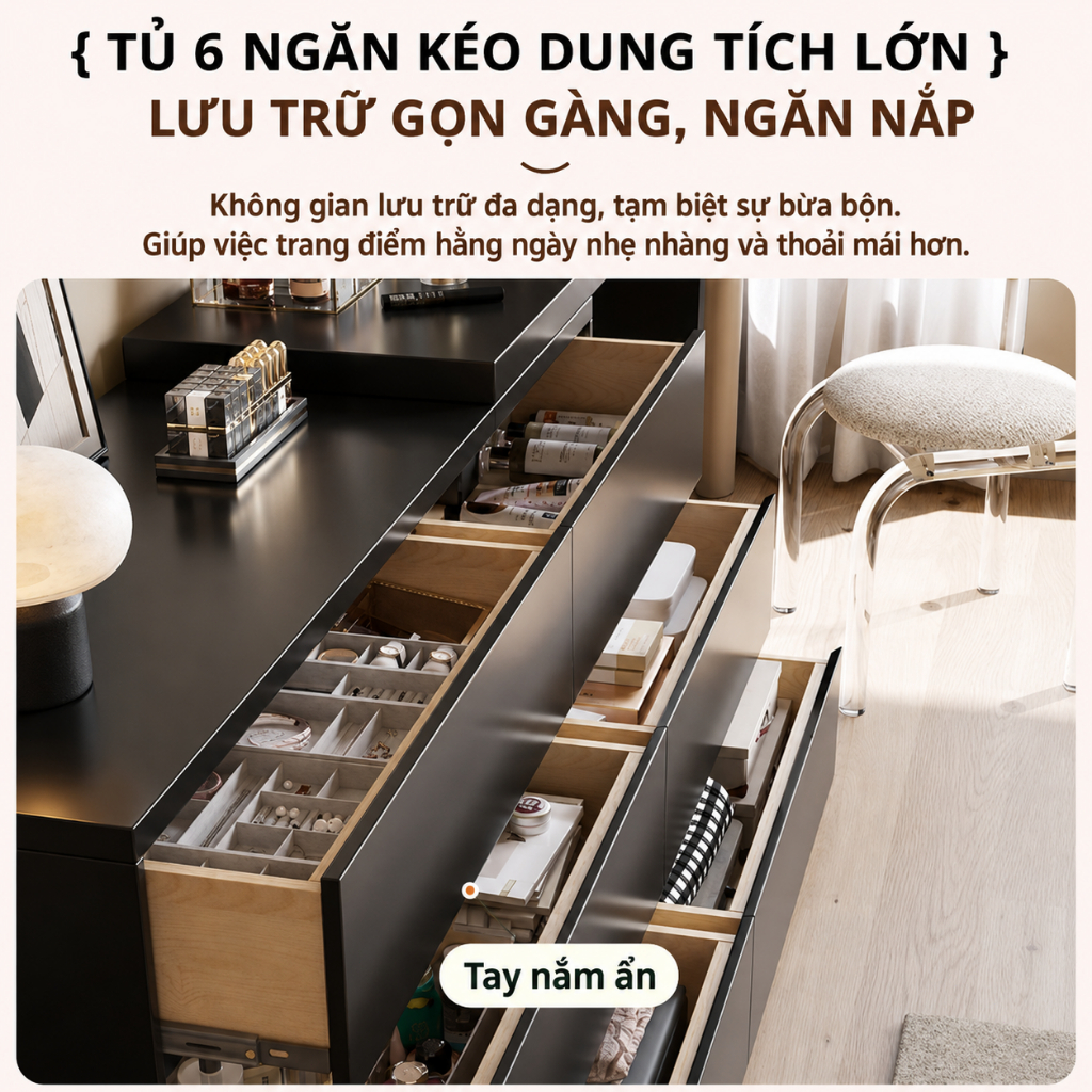 Bàn trang điểm xoay 360° CONOCO tủ ngăn kéo MDF chống ẩm bàn làm việc đa năng