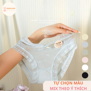 Quần Lót Nữ Lụa Tim Vải Xuyên Thấu Kháng Khuẩn 7A Phối Ren Dễ Thương Gợi Cảm Mỏng Nhẹ LB011