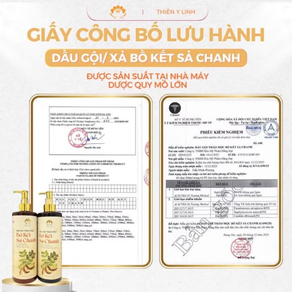 Combo gội xả mini test Bồ kết sả chanh Thiên Y Linh giúp sạch gàu, ngăn rụng tóc
