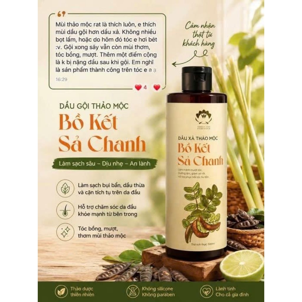 Combo gội xả mini test Bồ kết sả chanh Thiên Y Linh giúp sạch gàu, ngăn rụng tóc
