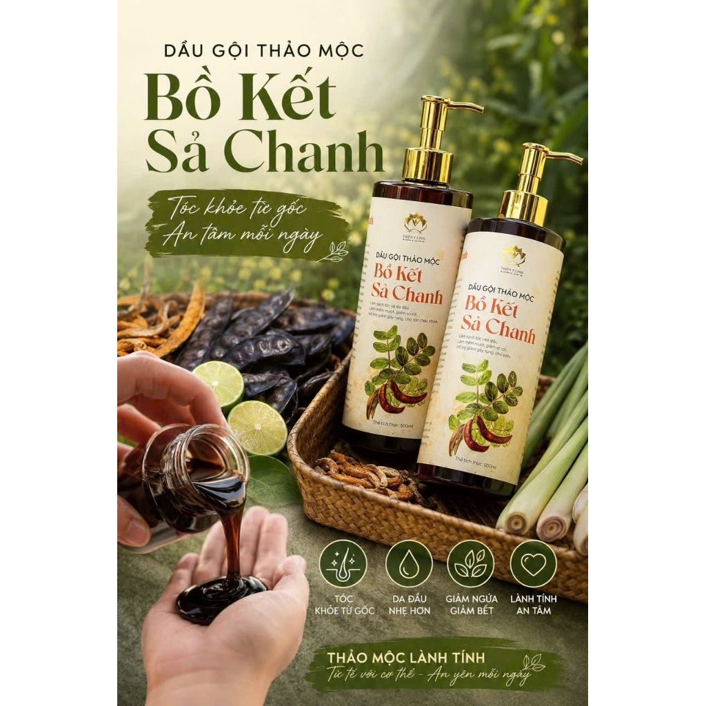 Combo gội xả mini test Bồ kết sả chanh Thiên Y Linh giúp sạch gàu, ngăn rụng tóc