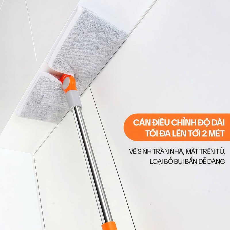 Cây Lau Trần Nhà KITIMOP CEILING, Cây Lau Tường Hình Chữ Nhật Xoay 360 Độ, Cán Dài 2M