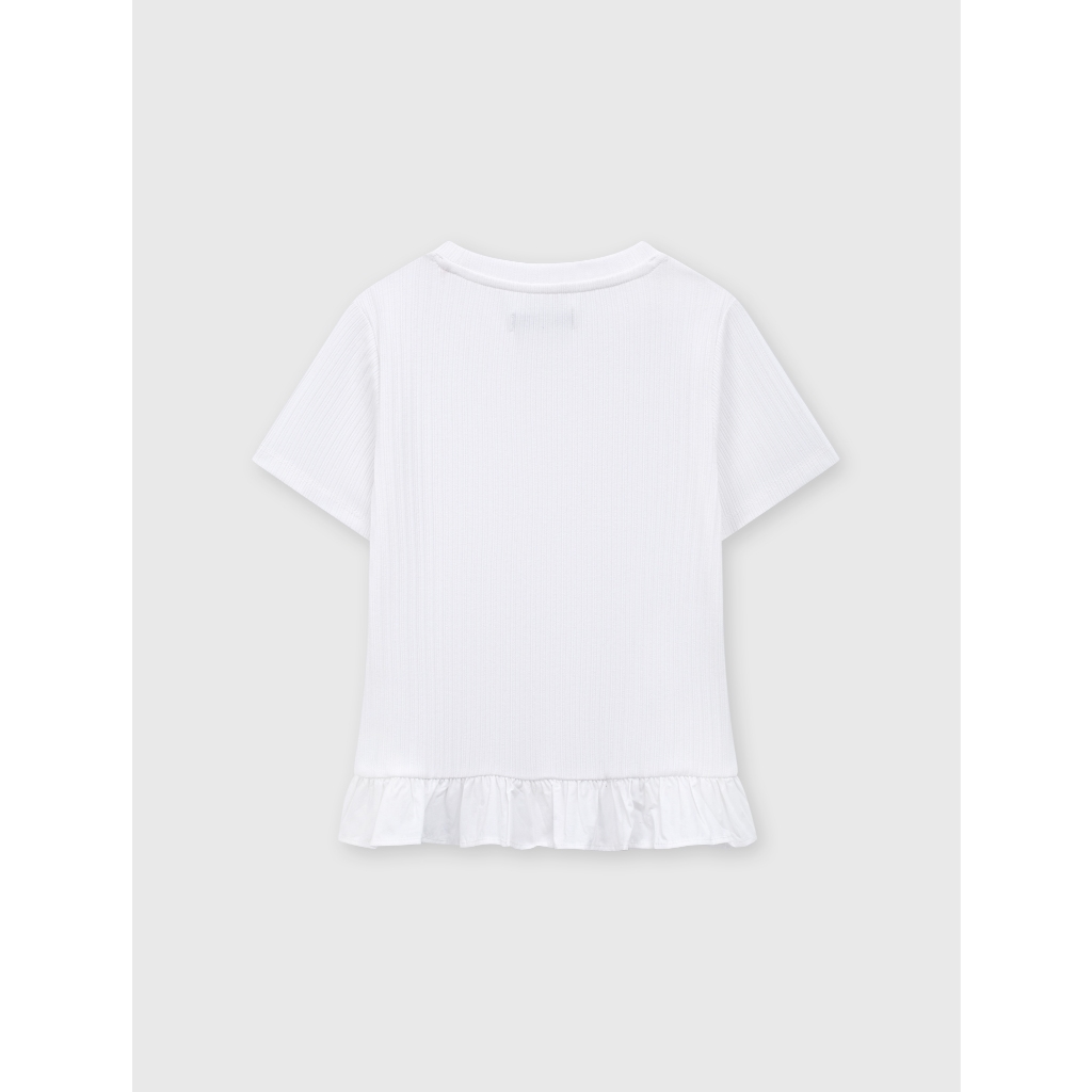 Áo phông bé gái CANIFA áo thun cộc tay chất cotton mềm mịn phối viền bèo 1TS26S015
