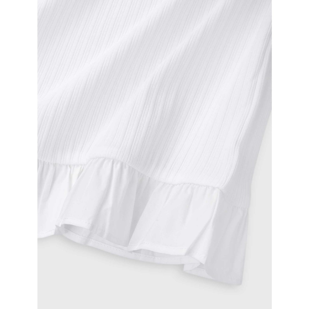 Áo phông bé gái CANIFA áo thun cộc tay chất cotton mềm mịn phối viền bèo 1TS26S015