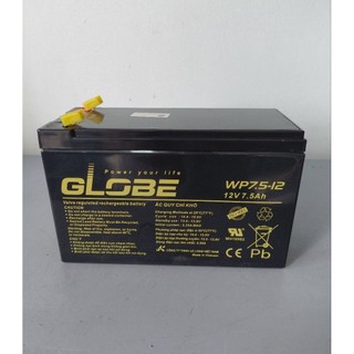 Bình ắc quy 12v khô dùng cho lưu điện ups, bình xịt thuốc, cửa cuốn globe PA 12-7.5 | 12V - 7.5Ah