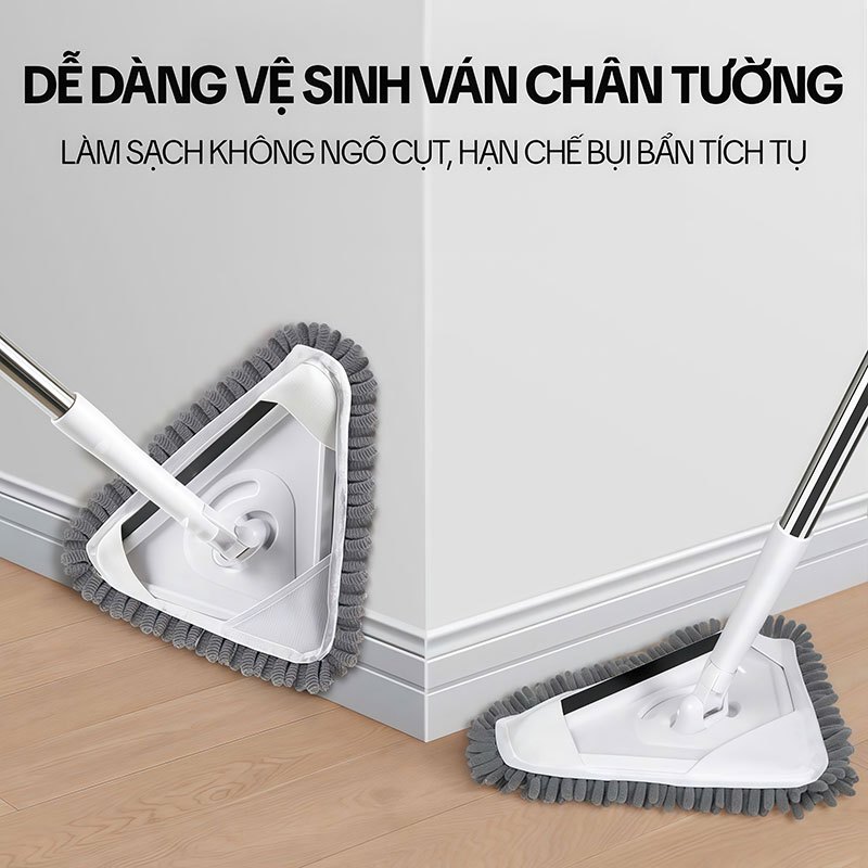 Cây Lau Trần Nhà KITIMOP A3, Cây Lau Tường Hình Tam Giác Xoay 360 Độ, Cán Dài 150CM