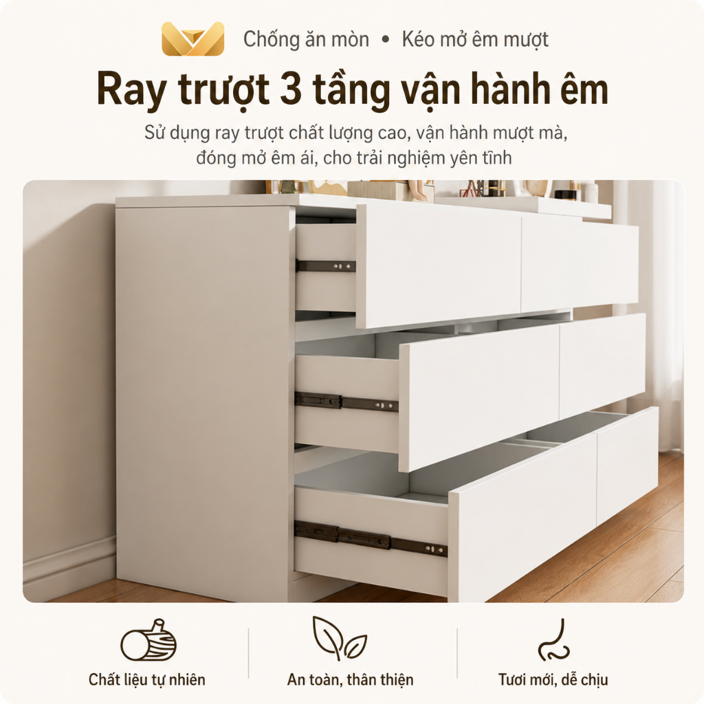 Bàn trang điểm xoay 360° CONOCO tủ ngăn kéo MDF chống ẩm bàn làm việc đa năng