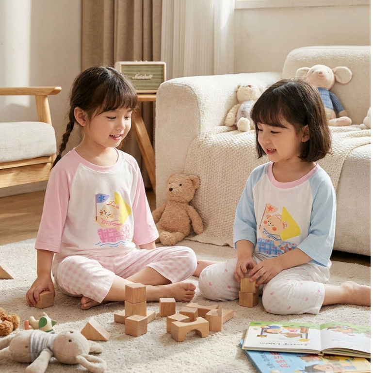 Đồ bộ ngủ cho bé sợi sồi Modal Lá Homewear MOD2, đồ bộ tay lửng quần dài raglan phối màu caro