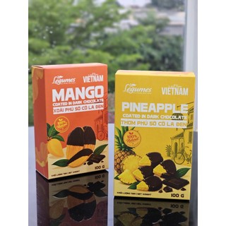 Xoài Sấy Dẻo Phủ Socola Đen / Thơm Sấy Dẻo Phủ Socola Đen 100g - Đặc Sản Việt Nam - Trái Cây Sấy Phủ Chocolate