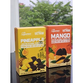 Xoài Sấy Dẻo Phủ Socola Đen / Thơm Sấy Dẻo Phủ Socola Đen 100g - Đặc Sản Việt Nam - Trái Cây Sấy Phủ Chocolate
