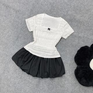 Set Áo Váy Bigsize Nữ Áo Thun Vải Ren Mỏng Mềm Mại Phối Chân Váy Bí Cho Nữ Chubby SET939