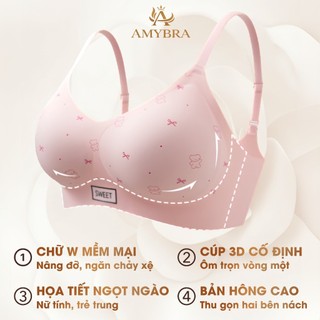 [ BST HÈ ] Áo Ngực Nữ Đúc Su Không Gọng Êm Ái, Áo Lót Nữ Họa Tiết Xinh Xắn Ngọt Ngào AMYBRA A975