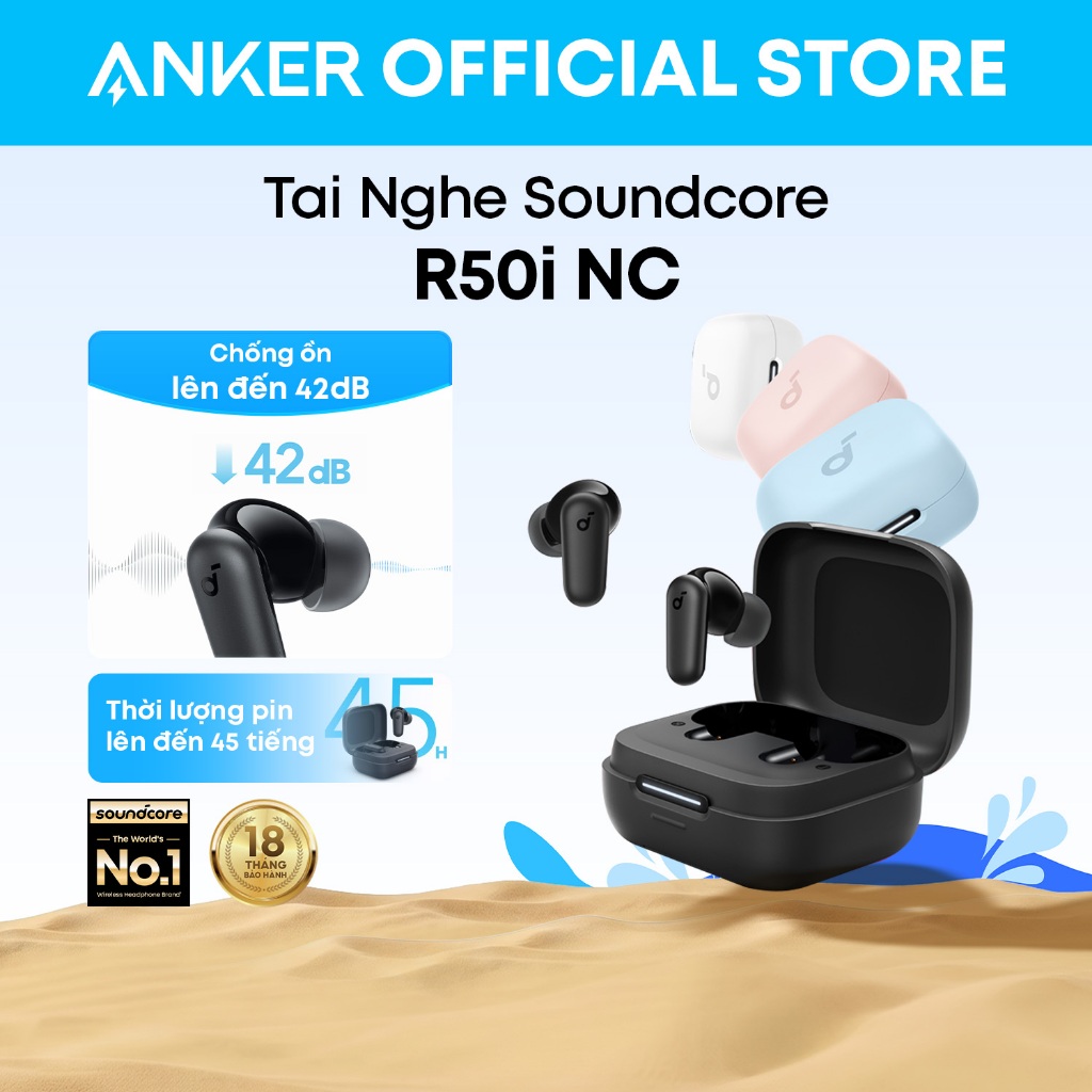 soundcore by Anker r50i nc Tai nghe không dây ANC Chống ồn mạnh mẽ và thông minh Âm trầm mạnh mẽ 45H IP54 A3959