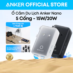 Bộ chuyển đổi du lịch Anker Nano A9215 / A9213, 5 cổng sạc (1 AC 2 USB-A 2 USB-C), kiểm soát nhiệt thông minh