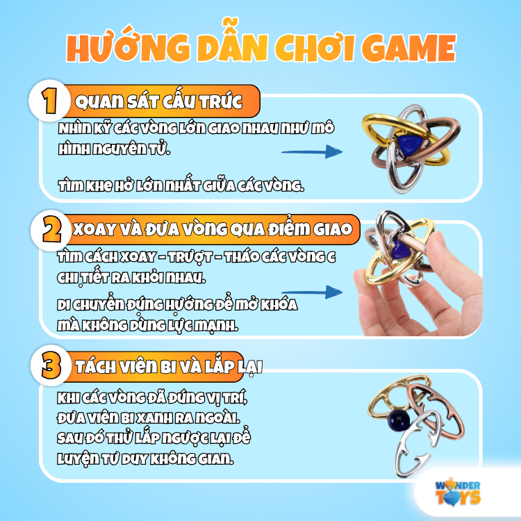 Đồ Chơi Trí Tuệ Puzzle Kim Loại Vòng Nguyên Tử 3D - Puzzle Luyện Tư Duy IQ Khổng Minh