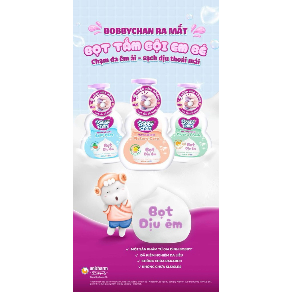 Dầu gội tắm tạo bọt dịu nhẹ cho bé bobby chan 50ml [hoả tốc]