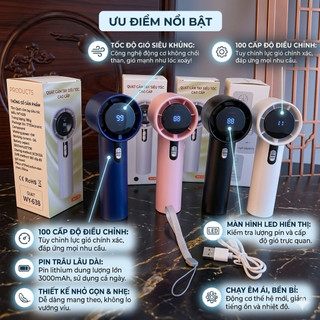Quạt Cầm Tay Mini SUEER PRO - Động Cơ Tua-Bin Siêu Tốc, 100 Cấp Độ Gió, Màn Hình LED Cao Cấp, Pin Trâu 3000mAh