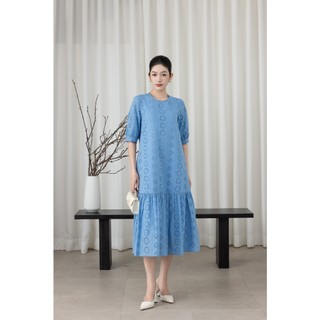 SWANLAKE | Váy Đầm Nữ Maxi Suông Đuôi Cá Vải Cotton Thêu Đục Lỗ 2 Lớp Có Túi Du Lịch Đi Biển D11522