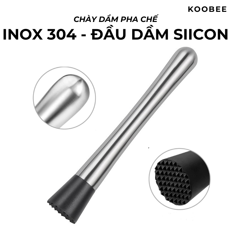 Chày Dầm Pha Chế Koobee Inox 20cm – Dầm Trái Cây, Lá Bạc Hà, Mojito Cực Nhanh (NB75)