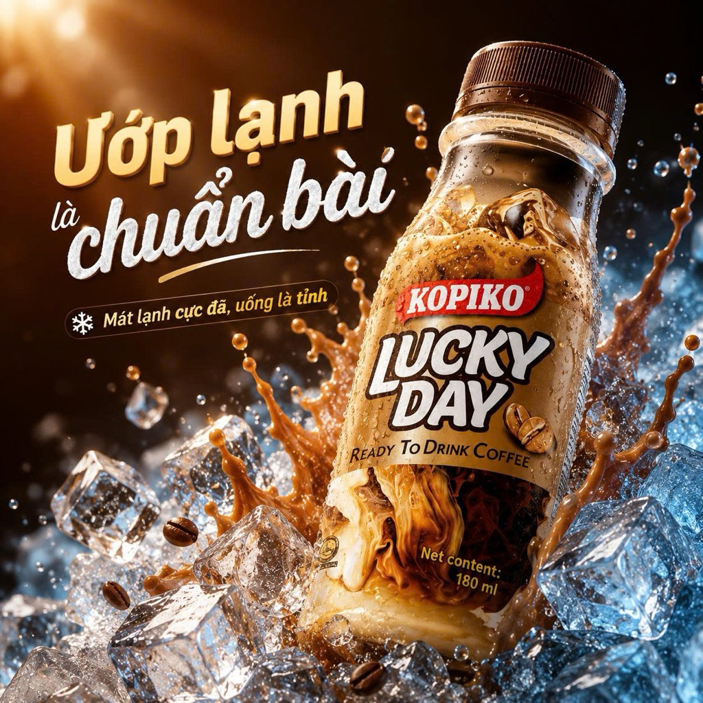 KOPIKO Lucky Day 180ml Thùng 24 Chai – Cà phê sữa đóng chai đậm đà, tiện mang theo mỗi ngày