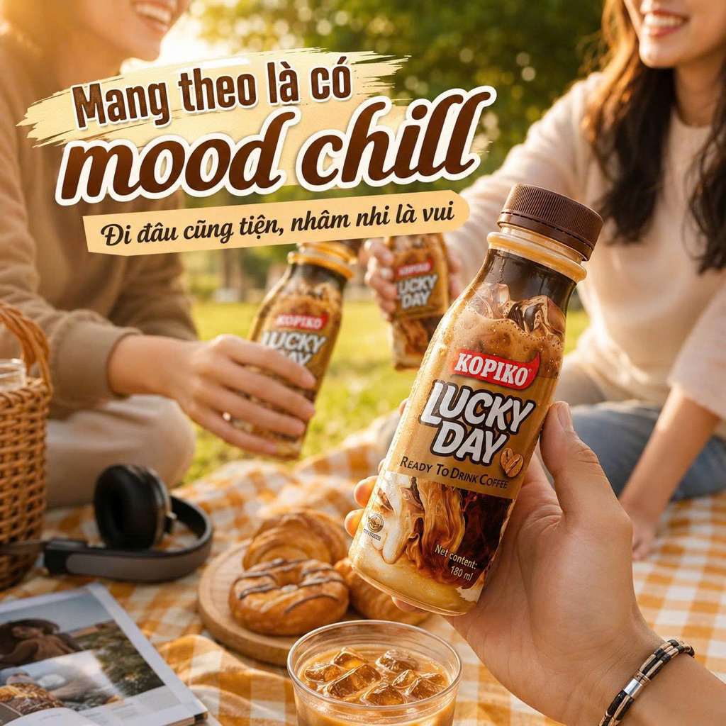 KOPIKO Lucky Day 180ml Thùng 24 Chai – Cà phê sữa đóng chai đậm đà, tiện mang theo mỗi ngày