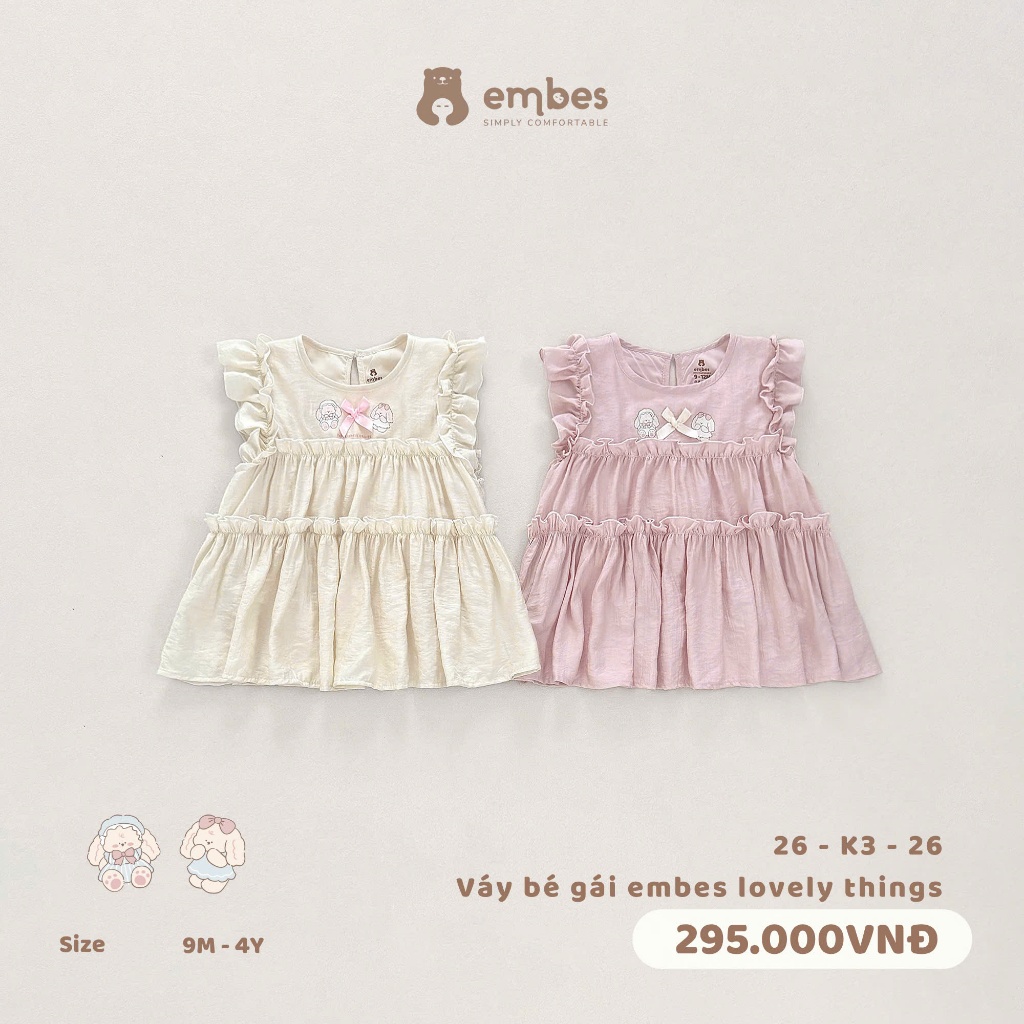 Váy Cho Bé Gái Embes, Váy Ba Lỗ Viền Bèo Dáng Babydoll Chất Mềm Mại Cho Bé Gái Size Từ 8-18kg