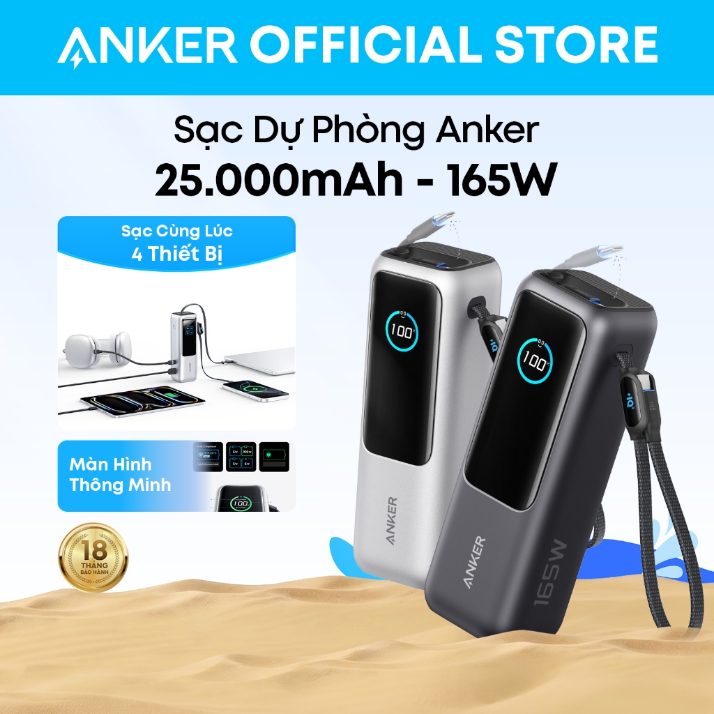 Anker Pin dự phòng cho máy tính xách tay, Bộ sạc di động 25.000mAh với ba cổng USB-C 100W để sạc nhiều thiết bị A1695