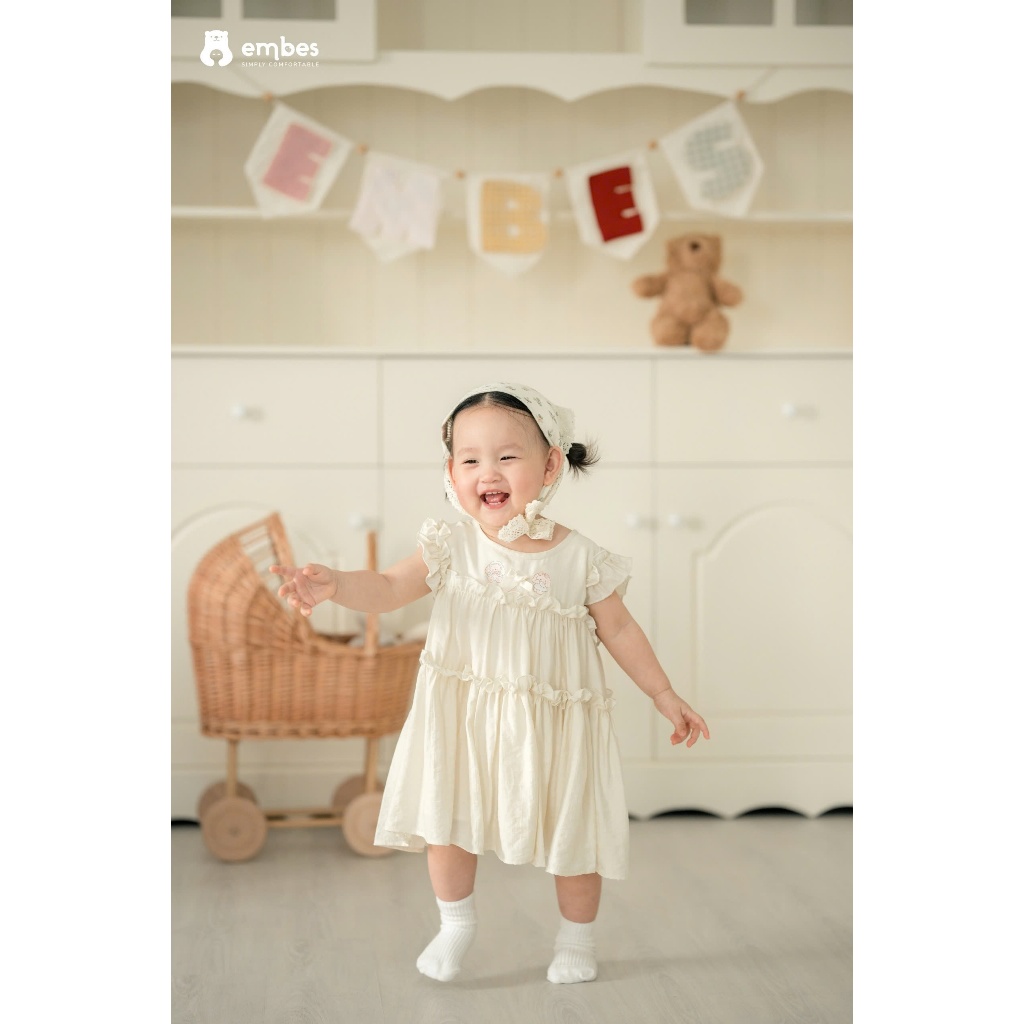 Váy Cho Bé Gái Embes, Váy Ba Lỗ Viền Bèo Dáng Babydoll Chất Mềm Mại Cho Bé Gái Size Từ 8-18kg