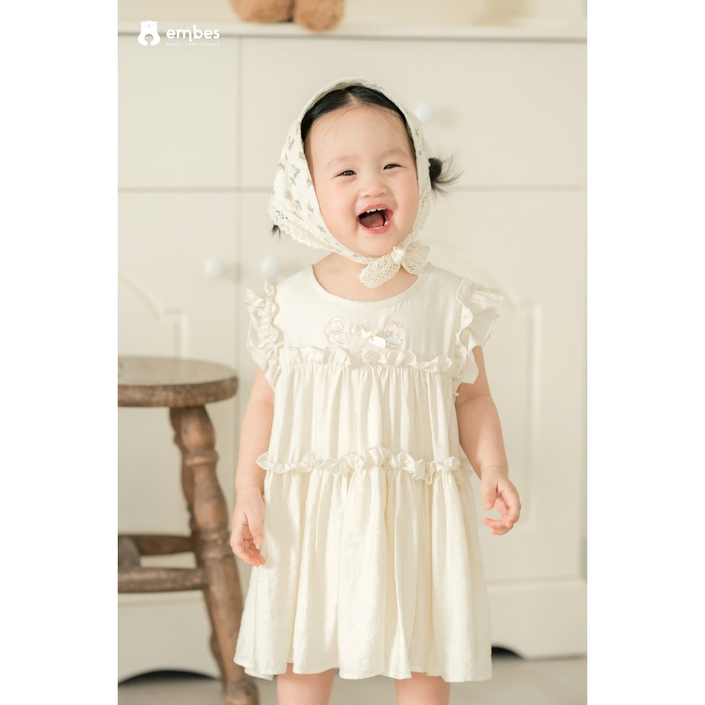 Váy Cho Bé Gái Embes, Váy Ba Lỗ Viền Bèo Dáng Babydoll Chất Mềm Mại Cho Bé Gái Size Từ 8-18kg