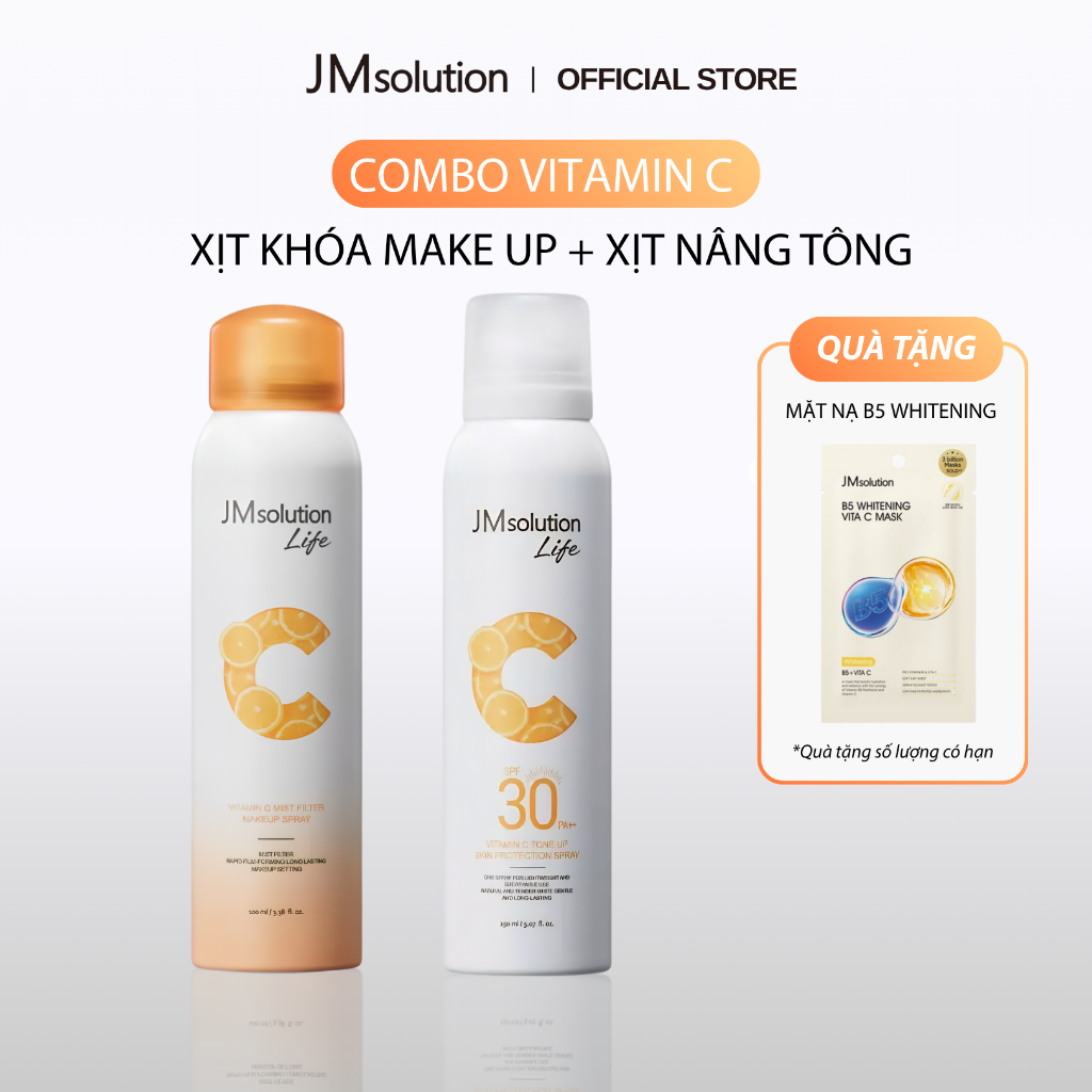 JMsolution Life Combo Vitamin C Xịt Dưỡng Thể Chống Nắng + Xịt Khóa Make Up