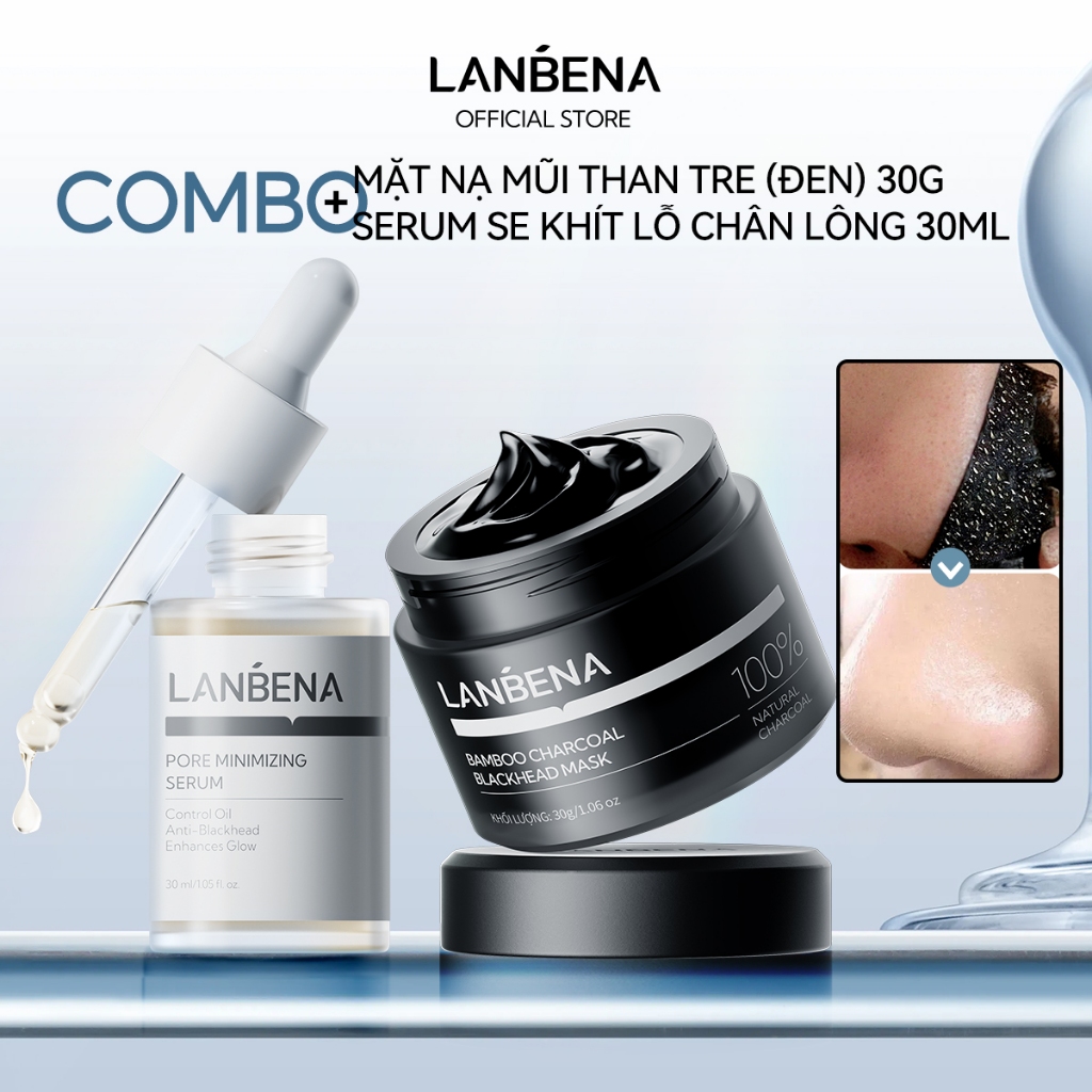 LANBENA Combo Lột Mụn Đầu Đen & Serum (30g+30ml) Thu Nhỏ Lỗ Chân Lông Dưỡng Ẩm,Làm Sạch Mụn Đầu Đen Tận Gốc Làm Skincare