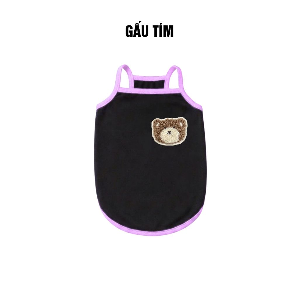 Áo Hai Dây Đen Thêu Gấu Cho Thú Cưng, Cute Đáng Yêu Chất Liệu Thoải Mái Thoáng Mát
