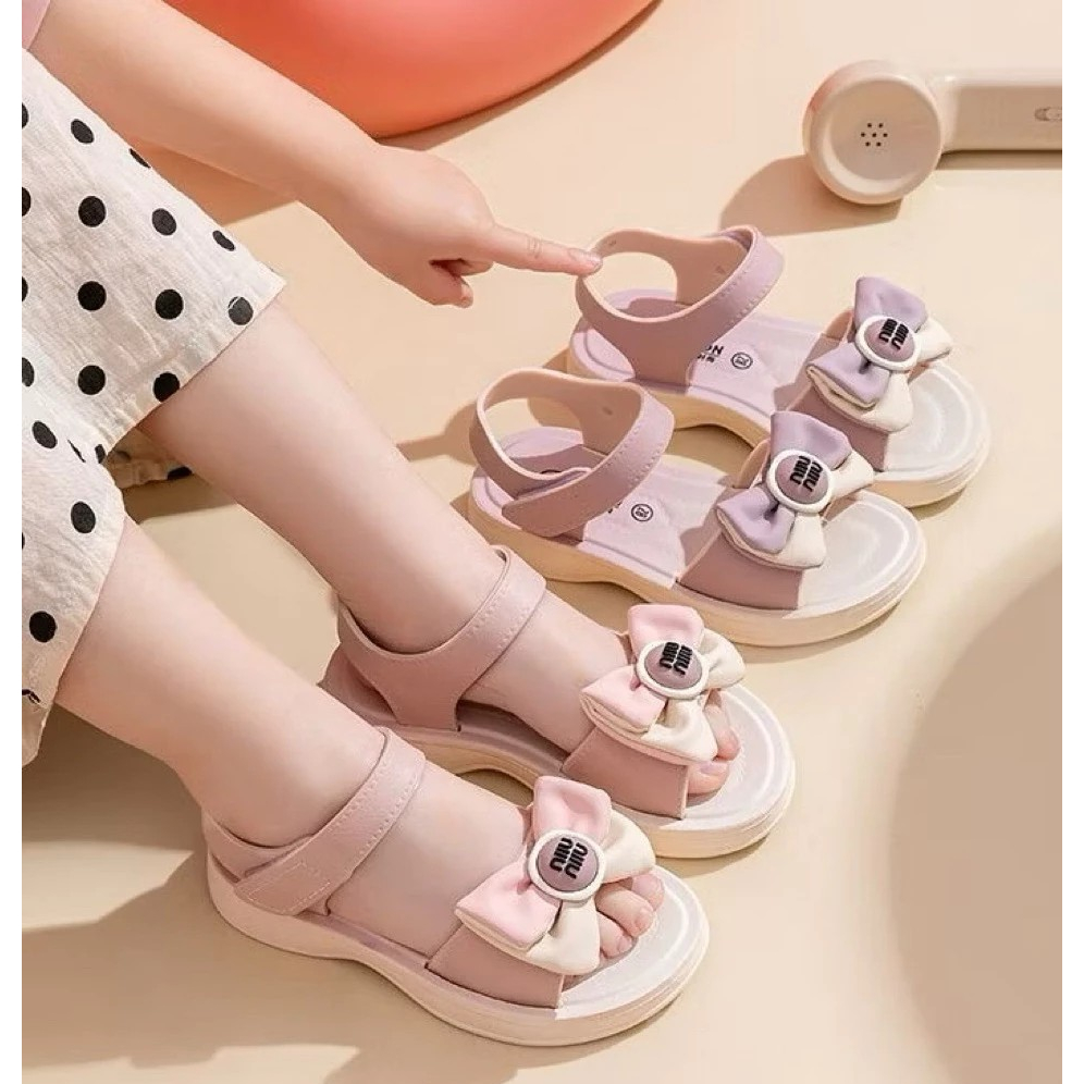 Giày Sandal Quai Dán Mềm hoạt hình Nơ Bi Tai Thỏ Siêu Xinh Xắn Cho Bé chống trơn trượt