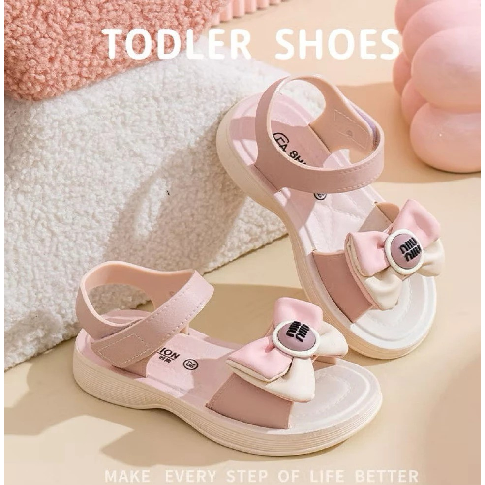 Giày Sandal Quai Dán Mềm hoạt hình Nơ Bi Tai Thỏ Siêu Xinh Xắn Cho Bé chống trơn trượt