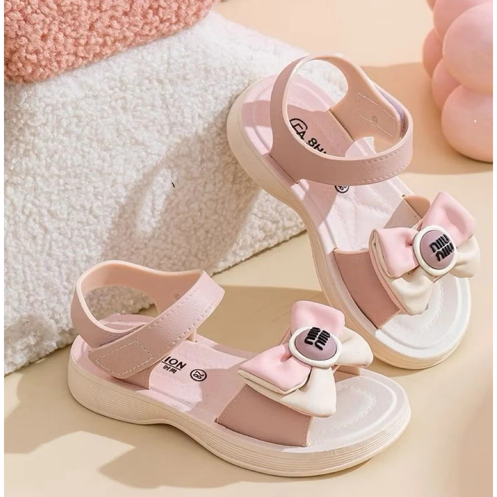 Giày Sandal Quai Dán Mềm hoạt hình Nơ Bi Tai Thỏ Siêu Xinh Xắn Cho Bé chống trơn trượt
