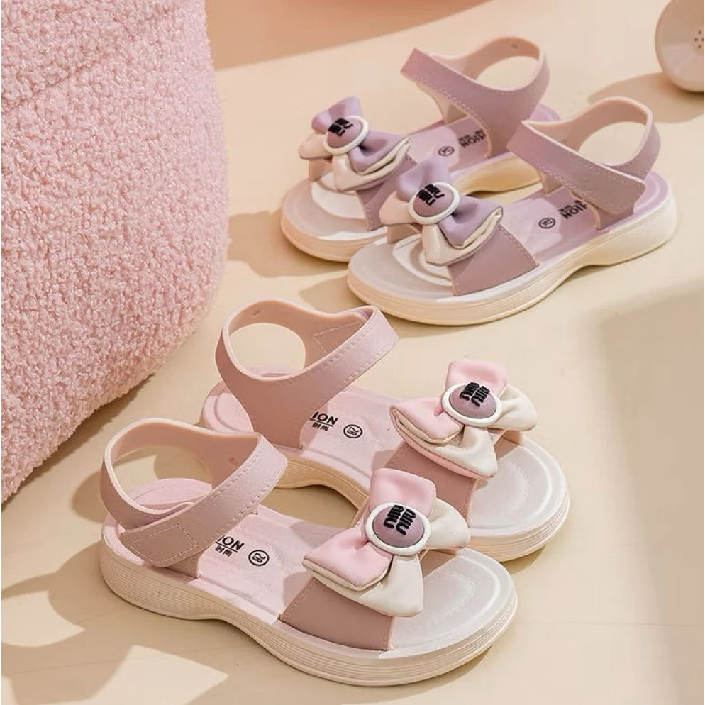 Giày Sandal Quai Dán Mềm hoạt hình Nơ Bi Tai Thỏ Siêu Xinh Xắn Cho Bé chống trơn trượt