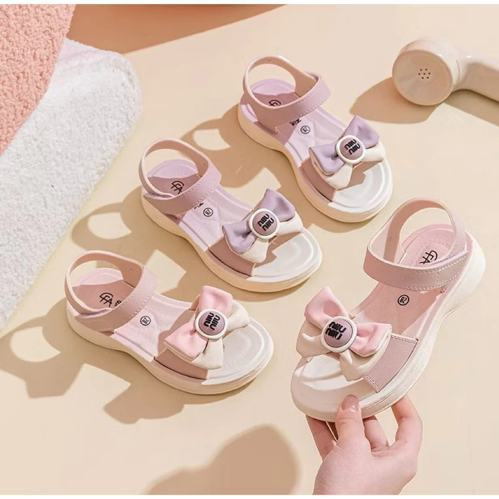 Giày Sandal Quai Dán Mềm hoạt hình Nơ Bi Tai Thỏ Siêu Xinh Xắn Cho Bé chống trơn trượt