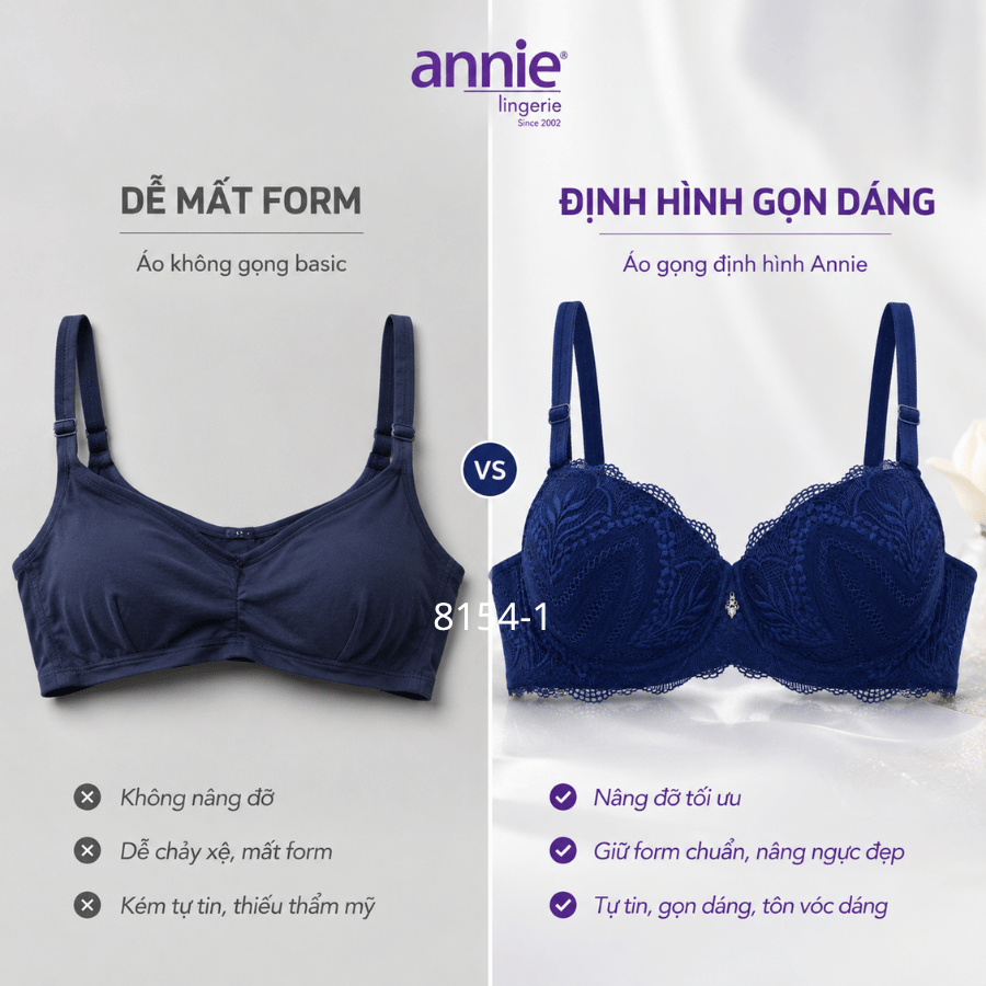 Áo Lót Nữ Phối Ren annie Có Gọng Đệm Mỏng Định Hình Ngực Nhẹ Nhàng Thời Trang Cúp B BRA8154