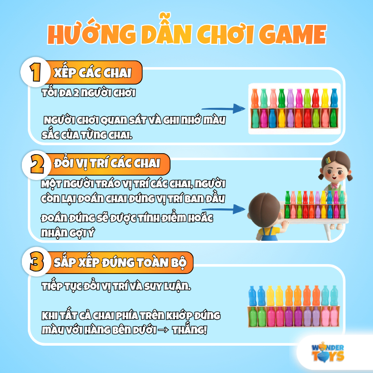 Bộ Ghép Chai Phân Màu MEMO Cho Bé – Đồ Chơi Luyện Trí Nhớ & Nhận Biết Màu Sắc
